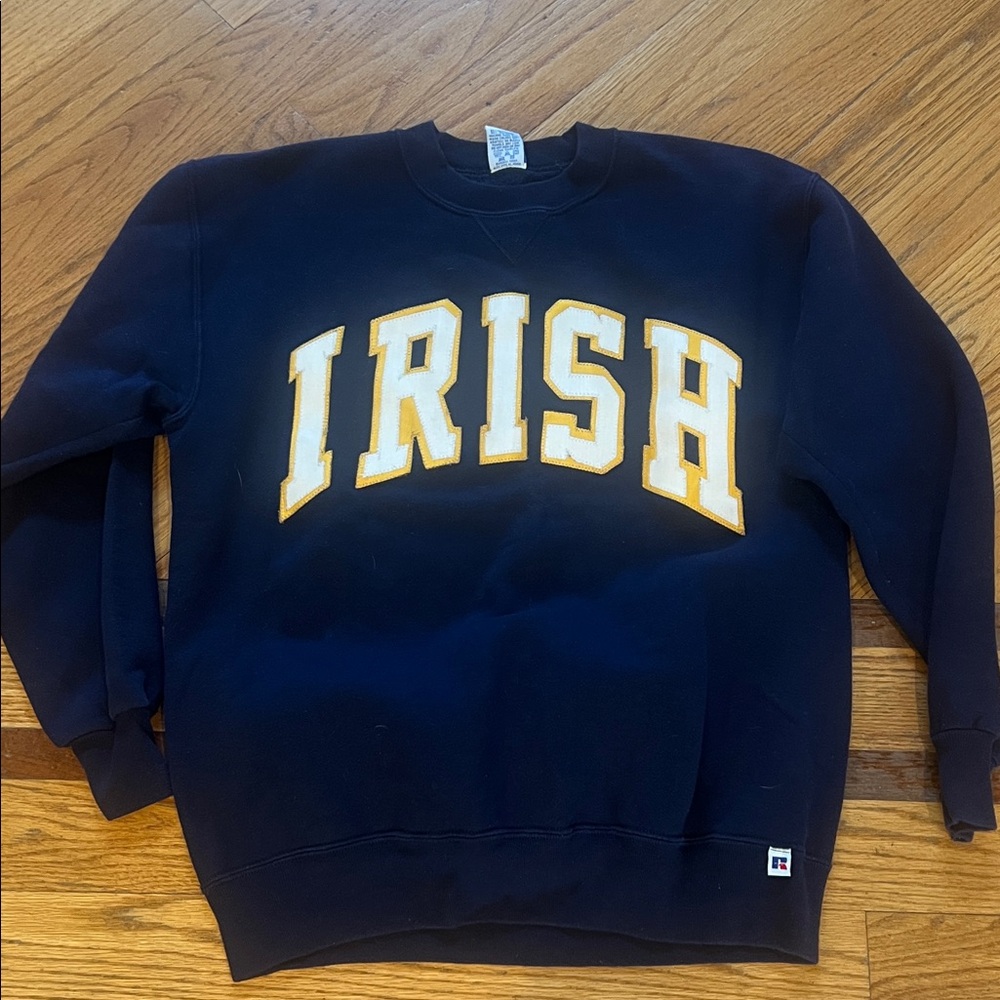 Russell Athletic Navy Crewneck Sweater with Gold 'Irish' Print